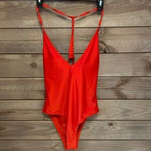 Women’s red low cut one piece